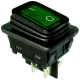 Vypínač kolébkový 30x22 1-0 DPST 20(4)A 250VAC černý/zelený podsvícený F6,3 O -